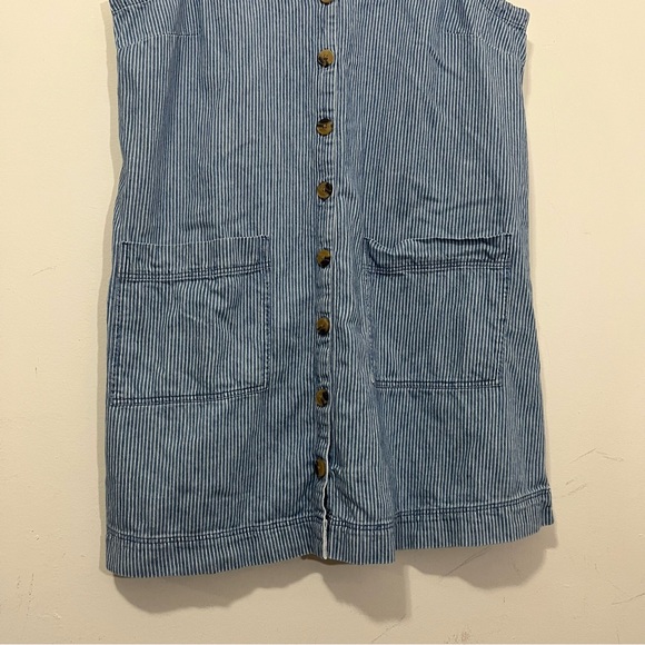 Old Navy Women's Denim Blue Striped Dress Overall Sleeveless Button Front Sz L - Picture 5 of 16